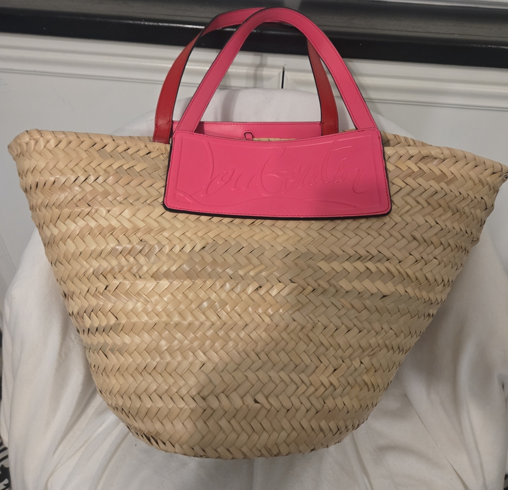 Christian Louboutin Natural Straw Tote with Pink and Red Trim